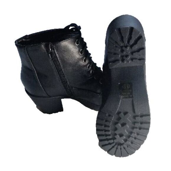 Soda Shoes - Soda Boots Womens 9.5 Casual Lace Up Zip Ankle Bootie Black Faux Leather Heels